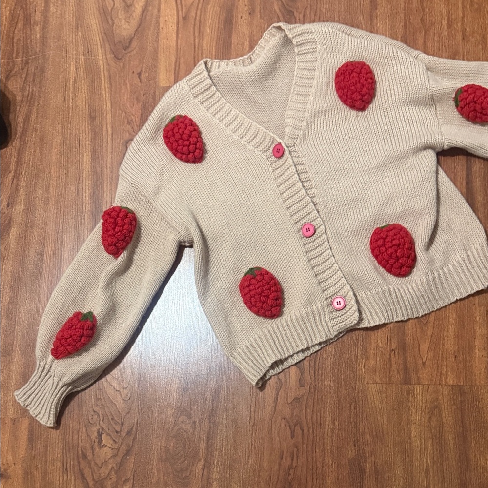 Strawberry Patterned Beige Sweater - image 5